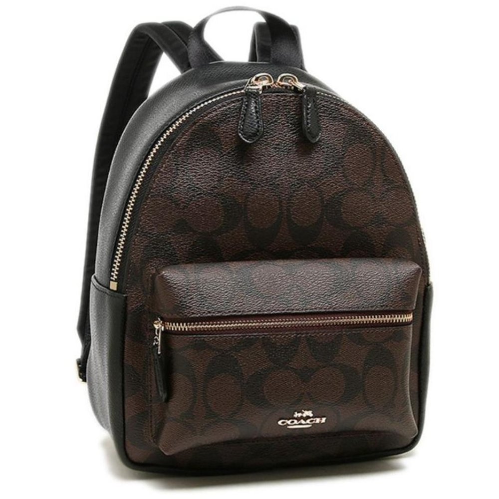 Coach "Charlie Mini Brown Black Leather Backpack"